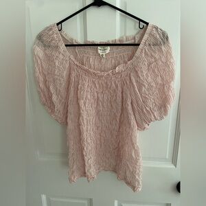 Anthropologie Cloth & Stone Pink Smocked Short Sleeved Top. Small